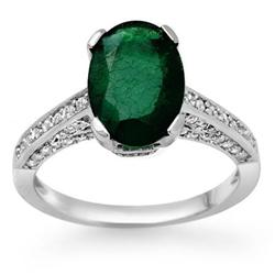 FINE 3.25ct CERTIFIED DIAMOND & EMERALD RING WHITE GOLD