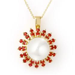 NECKLACE 1.5ctw CERTIFIED RED SAPPHIRE & 11-12mm PEARL