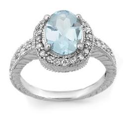 FINE 2.90ct ACA CERTIFIED DIAMOND & AQUAMARINE RING 14K