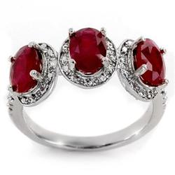 THREE-STONE 3.08ctw ACA CERTIFIED DIAMOND & RUBY RING