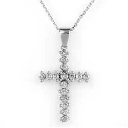 CERTIFIED 0.75ctw DIAMOND CROSS NECKLACE 14K WHITE GOLD