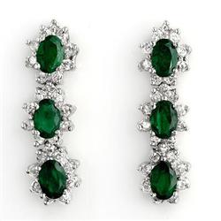 CERTIFIED 4.88ctw DIAMOND & EMERALD EARRINGS WHITE GOLD