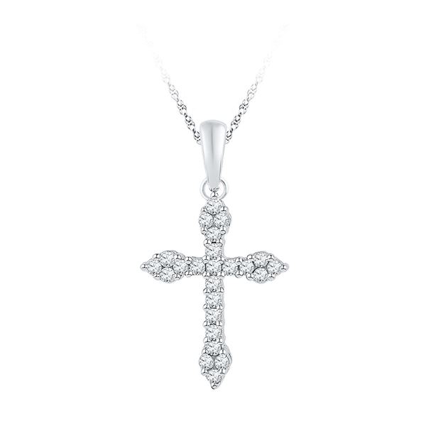 Round Diamond Cross Crucifix Faith Pendant 1/4 Cttw 10KT White Gold