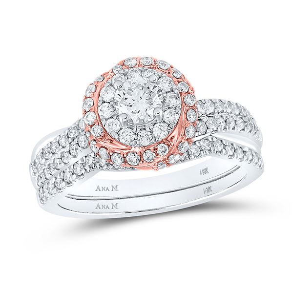 Diamond Bridal Wedding Ring Band Set 1 Cttw 14KT Two-tone Gold
