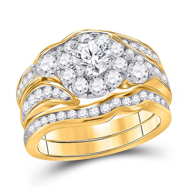 Diamond Bridal Wedding Ring Band Set 2 Cttw 14KT Yellow Gold