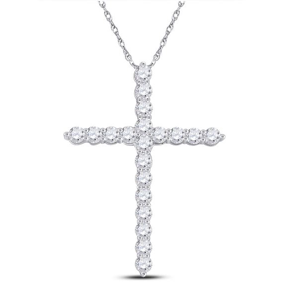 Round Diamond Cross Pendant 1 Cttw 14KT White Gold