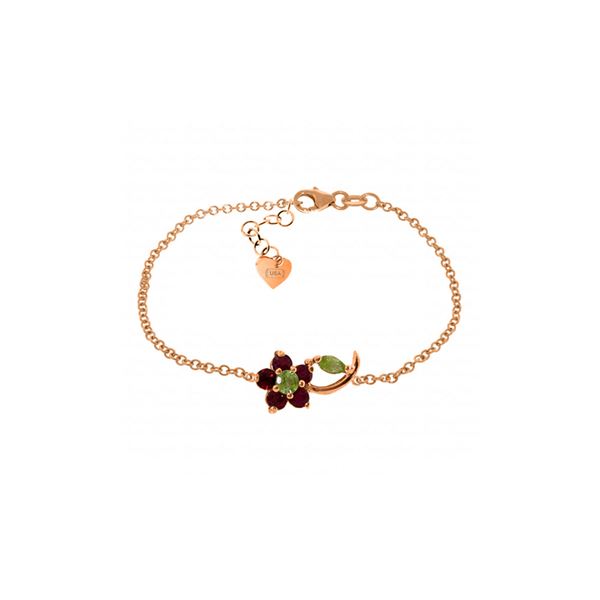 Genuine 0.87 ctw Peridot & Ruby Bracelet 14KT Rose Gold - REF-52A2K