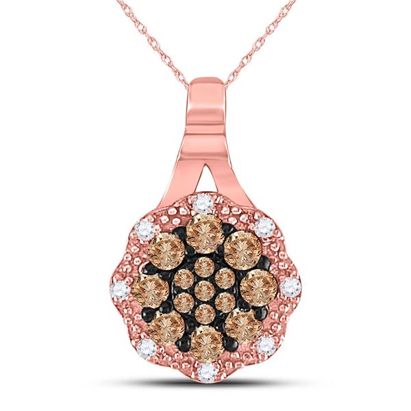 Round Brown Diamond Cluster Pendant 1/4 Cttw 14KT Rose Gold