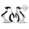 Image 1 : Round Black Color Enhanced Diamond Penguin Stud Earrings 1/4 Cttw 14KT White Gold