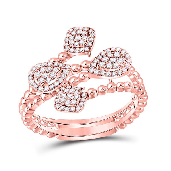 Round Diamond Beaded Geometric Wrap Fashion Ring 1/3 Cttw 10KT Rose Gold