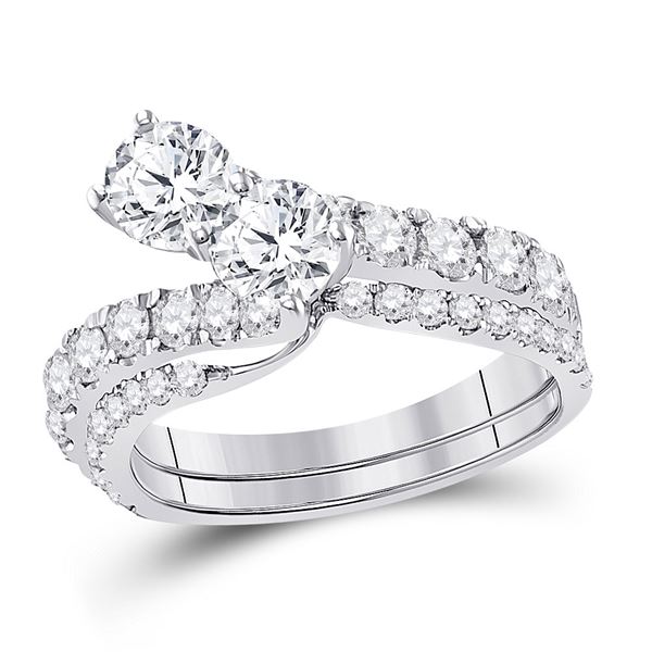 Diamond Bridal Wedding Ring Band Set 2 Cttw 14KT White Gold
