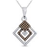 Image 1 : Round Brown Diamond Square Pendant 1/4 Cttw 10KT White Gold