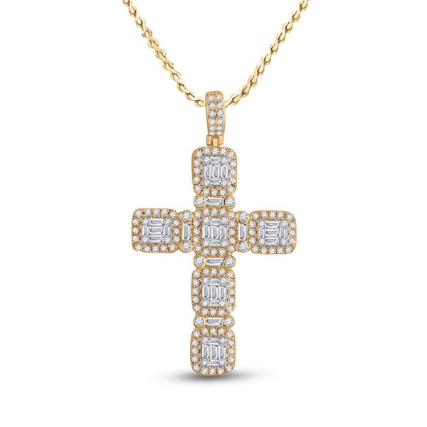 Baguette Diamond Cross Pendant 2 Cttw 14KT Yellow Gold