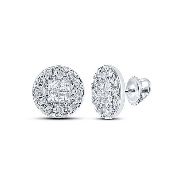 Princess Diamond Cluster Earrings 1/2 Cttw 14KT White Gold