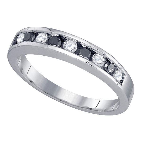 Round Black Color Enhanced Diamond Band Ring 1/2 Cttw 10KT White Gold