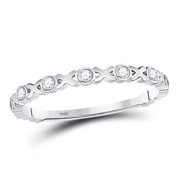 Round Diamond XOXO Love Stackable Band Ring 1/12 Cttw 10KT White Gold
