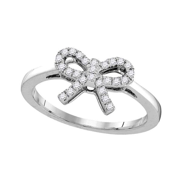 Round Diamond Ribbon Bow Knot Ring 1/6 Cttw 10KT White Gold