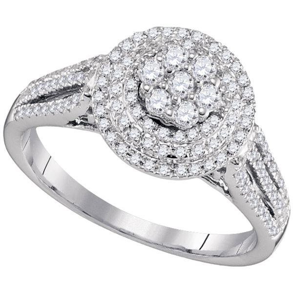 Round Diamond Flower Cluster Ring 5/8 Cttw 10KT White Gold