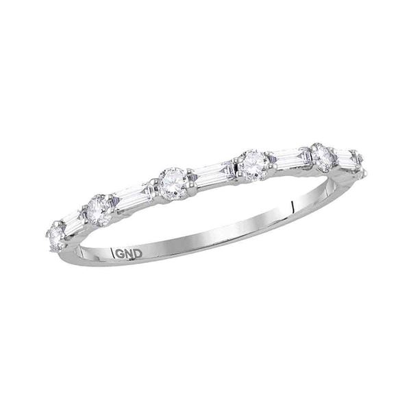 Round Baguette Diamond Stackable Band Ring 3/8 Cttw 10KT White Gold