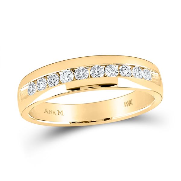 Round Diamond Wedding Single Row Band Ring 1/2 Cttw 14KT Yellow Gold