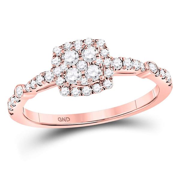 Diamond Square Cluster Bridal Wedding Engagement Ring 1/2 Cttw 14KT Rose Gold