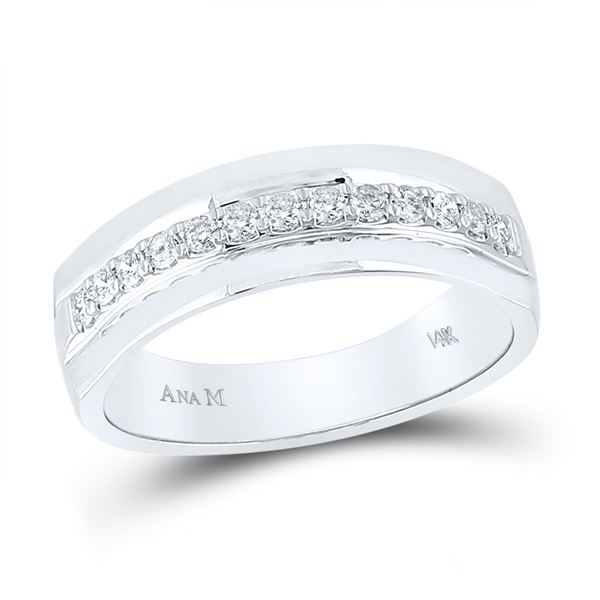 Mens Diamond Wedding Single Row Band Ring 1/3 Cttw 14kt White Gold