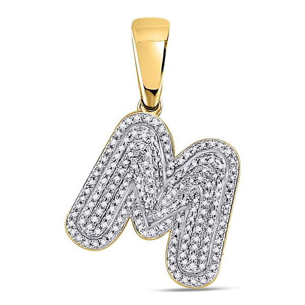 Mens Diamond Letter M Bubble Initial Charm Pendant 1/2 Cttw 10kt Yellow Gold