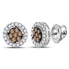 Image 1 : Brown Diamond Flower Cluster Stud Earrings 1/4 Cttw 10k White Gold