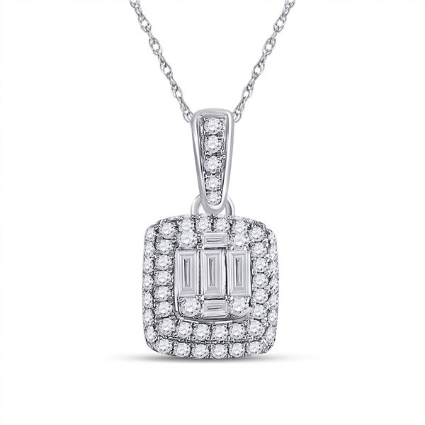 Baguette Diamond Cluster Pendant 5/8 Cttw 14kt White Gold