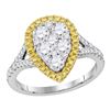 Image 1 : Yellow Diamond Teardrop Ring 1-1/2 Cttw 18kt White Gold