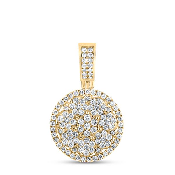 Mens Diamond Cluster Circle Charm Pendant 3 Cttw 10kt Yellow Gold