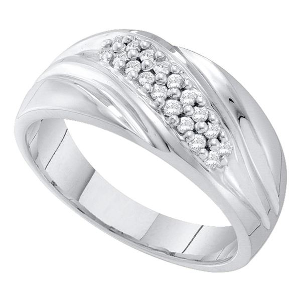 Mens Pave-set Diamond Diagonal Double Row Wedding Band 1/4 Cttw 10kt White Gold