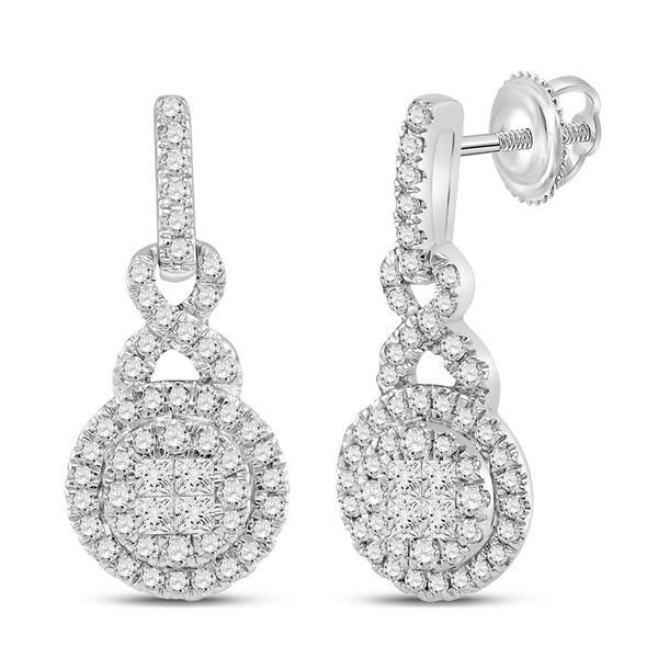 Princess Diamond Dangle Earrings 1/2 Cttw 14kt White Gold