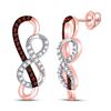 Image 1 : Red Color Enhanced Diamond Infinity Earrings 1/6 Cttw 10kt Rose Gold