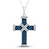 Image 1 : Blue Color Enhanced Diamond Bound Roman Cross Pendant 1/4 Cttw Sterling Silver