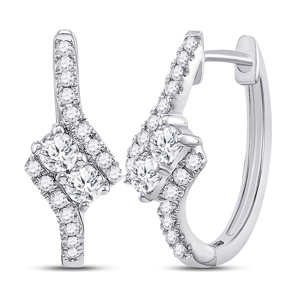 Diamond Bypass 2-stone Earrings 1/2 Cttw 14kt White Gold