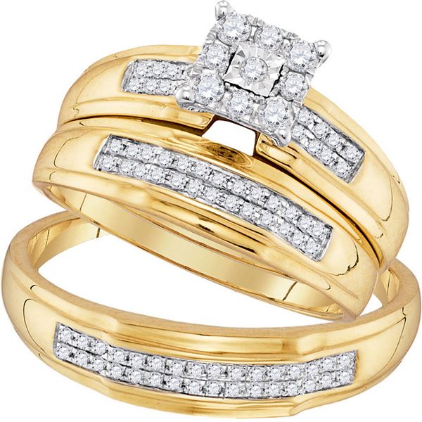 His Hers Diamond Cluster Matching Wedding Set 1/3 Cttw 10kt Yellow Gold