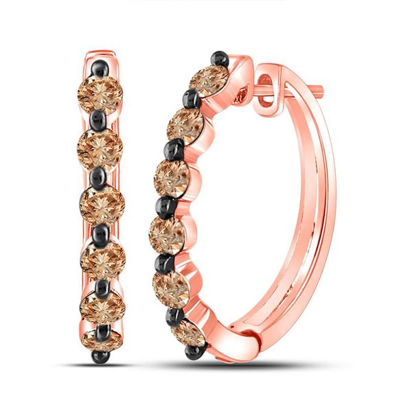 Brown Diamond Hoop Earrings 1 Cttw 14kt Rose Gold
