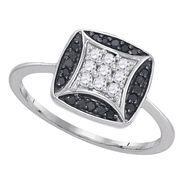 Black Color Enhanced Diamond Square Ring 1/4 Cttw 10kt White Gold