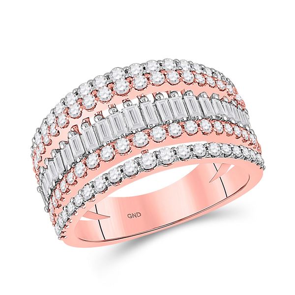Baguette Diamond Modern Cocktail Band Ring 1 Cttw 14kt Rose Gold
