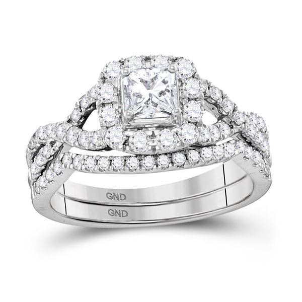 Princess Diamond Twist Bridal Wedding Ring Band Set 1 Cttw 14kt White Gold