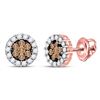 Image 1 : Brown Diamond Flower Cluster Earrings 1 Cttw 14kt Rose Gold
