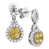 Image 1 : Yellow Diamond Circle Dangle Earrings 7/8 Cttw 14kt White Gold