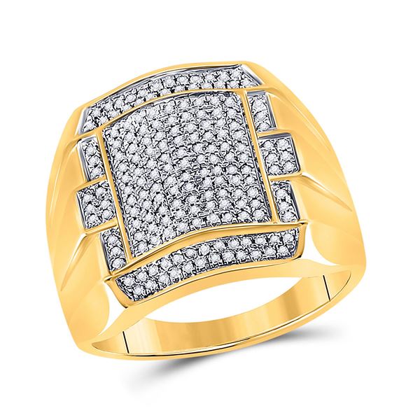 Mens Diamond Square Cluster Ring 1/2 Cttw 10kt Yellow Gold
