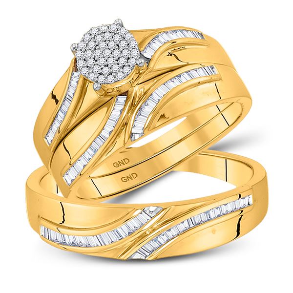 His Hers Diamond Cluster Matching Wedding Set 3/8 Cttw 10kt Yellow Gold