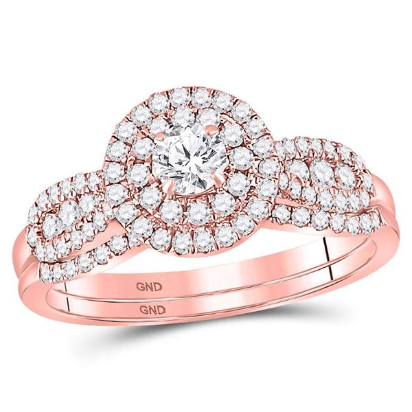 Diamond Halo Bridal Wedding Ring Band Set 3/4 Cttw 14kt Rose Gold