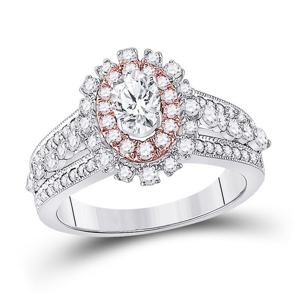 Oval Diamond Halo Bridal Wedding Engagement Ring 1-1/2 Cttw 14kt Two-tone Gold
