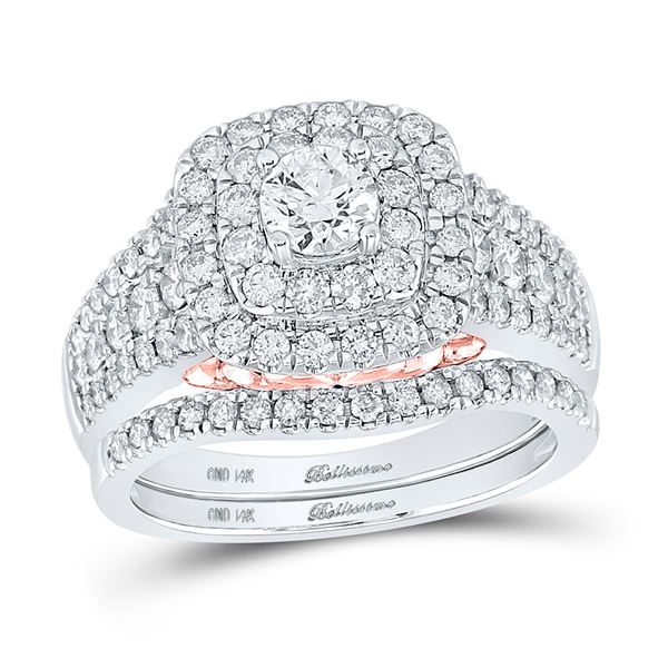 Diamond Bridal Wedding Ring Band Set 1-1/2 Cttw 14kt Two-tone Gold