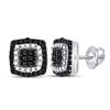 Image 1 : Black Color Enhanced Diamond Square Cluster Earrings 1/5 Cttw 10kt White Gold