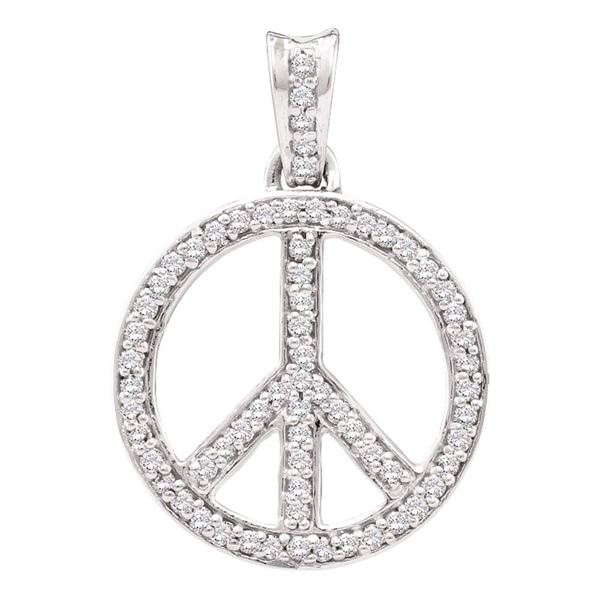 Diamond Peace Sign Circle Pendant 1/4 Cttw 10kt White Gold